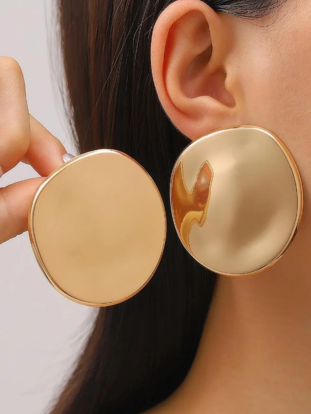 Chunky Gold Statement Earrings for Women Exaggerated Silver Minimalist Drop Earr - Picture 2 of 3